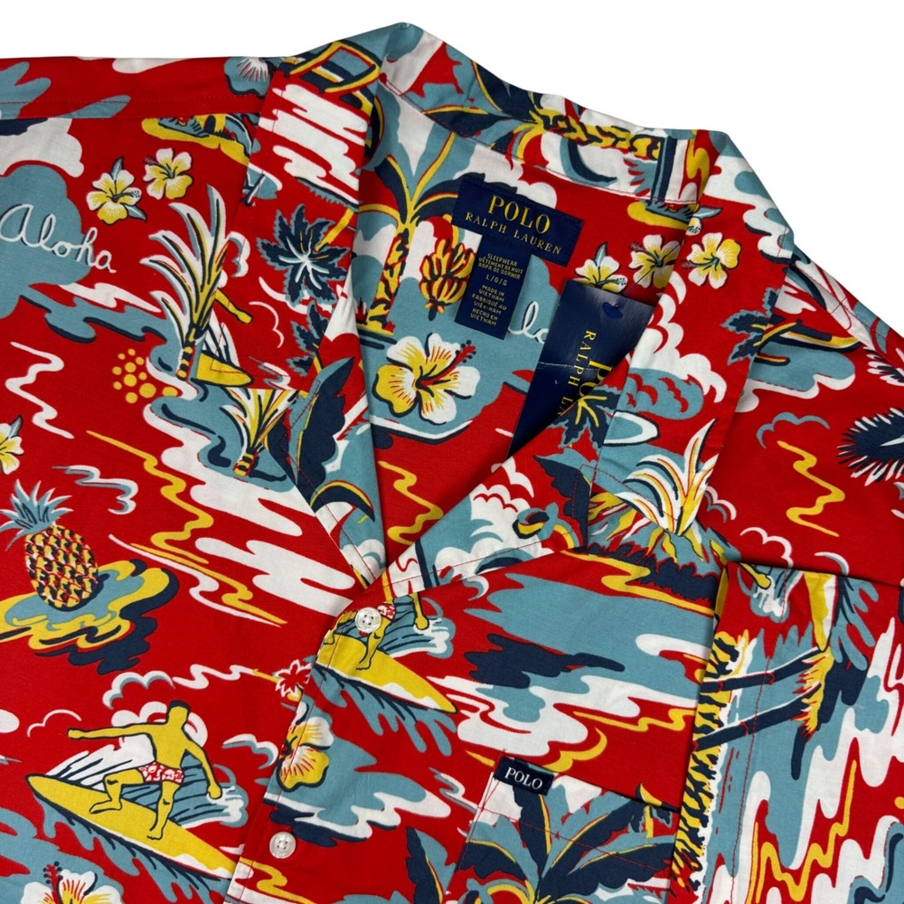 NWT Polo Ralph Lauren Sleepwear Hawaiian Surfer Aloha Pajama Shirt Men Large Red